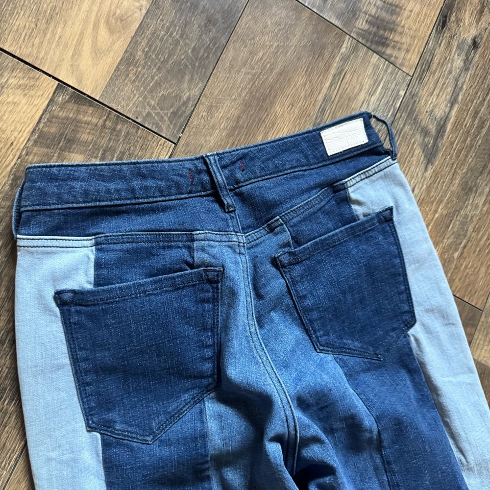 Dear John Two-Tone Vertical Stripe Flare Jeans - Light & Dark Blue - Picture 7 of 9